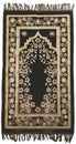 Janamaz Muslim Prayer Rug, Mat, Carpet Dark Brown background with golden floral design