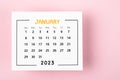 The Janauary 2023 Monthly calendar for 2023 year on pink background