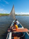 People at boat in Real river, Brazil