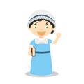 Jane Austen cartoon character. Vector Illustration. Kids History Collection