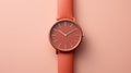 Stylish Orange Analog Watch On Peach Background - Photorealistic Rendering