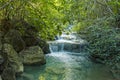 Jangle landscape with flowing turquoise water of Erawan cascade waterfall Royalty Free Stock Photo