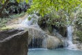 Jangle landscape with flowing turquoise water of Erawan cascade waterfall Royalty Free Stock Photo