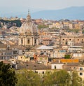 Panorama from the Gianicolo Terrace with the dome of Sant`Andrea della Valle Church in Rome, Italy. Royalty Free Stock Photo