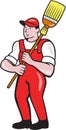 Janitor Cleaner Holding Broom Standing Cartoon