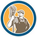 Janitor Cleaner Holding Mop Circle Retro