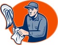 Janitor Cleaner With Mop Wiping Retro