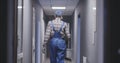 Janitor cleaning a corridor Royalty Free Stock Photo