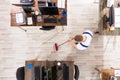 Janitor Cleaning Floor With Broom In Office Royalty Free Stock Photo