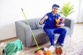 Janitor cleaning a mess Royalty Free Stock Photo