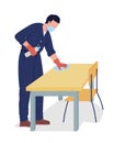 Janitor wipe desk surface semi flat color vector character