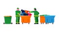 Janitor wiper yardman people sorting trash can vector bin recycle electronic waste garbage illustration. rubbish