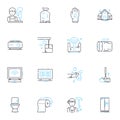 Janitorial business linear icons set. Cleaning, Maintenance, Sanitization, Disinfection, Sweeping, Mopping, Vacuuming