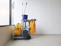 Janitorial, cleaning equipment and tools for floor cleaning at the airport terminal