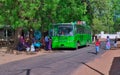JANJANBUREH, GAMBIA - CIRCA MARCH, 2017: people board public bus at noon