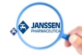 Janssen Pharmaceutica research laboratory logotype enlarged with a magnifying glass