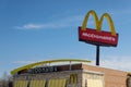 Mc Donalds sign of fast food restaurant in exterior view of contemporary