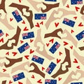 26 january. Australia Day. Vector seamless pattern. Flags, hands, hearts