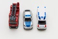 January 8, 2020 Balti Moldova toy cars of the FIRE SERVICE, POLICE and AMBULANCE on a light background