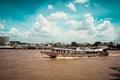 January 2019 Bangkok Thailand ferry taxi boat in Chao Phraya river in Bangkok, Thailand Royalty Free Stock Photo