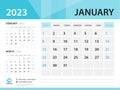 Calendar 2023 template, January 2023 year, Desk Calendar 2023 template, Week Start On Sunday, Wall calendar design, Planner layout