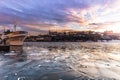 January 21, 2017: Boat by the frozen waters of Stockholm, Swed