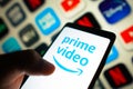 January 23, 2024, Brazil. The Amazon Prime Video logo is displayed on a smartphone screen Royalty Free Stock Photo