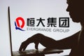 January 29, 2024, Brazil. The Evergrande Real Estate Group logo is seen in the background of a