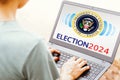 January 22, 2024, Brazil. A person researches the election in the United States on the internet. The