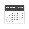 January 2018 calendar. Calendar planner design template. Week st