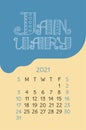 January calendar 2021. Colorful calender. Vector hand drawn design. Doodle English lettering collection.  Hearts and lines Royalty Free Stock Photo