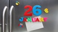 January 26 calendar date made with plastic magnetic letters Royalty Free Stock Photo