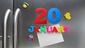 January 20 calendar date made with plastic magnetic letters Royalty Free Stock Photo