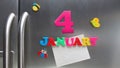 January 4 calendar date made with plastic magnetic letters Royalty Free Stock Photo