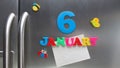 January 6 calendar date made with plastic magnetic letters Royalty Free Stock Photo