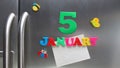 January 5 calendar date made with plastic magnetic letters Royalty Free Stock Photo