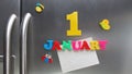 January 1 calendar date made with plastic magnetic letters Royalty Free Stock Photo