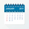 January 2019 Calendar Leaf. Calendar 2019 in flat style. Vector illustration. Royalty Free Stock Photo