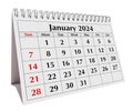 January 2024 calendar. Page of the annual business desk month calendar isolated on transparent png
