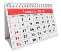 January 2024 calendar. Page of the annual business desk month winter calendar isolated on transparent background