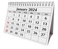 January 2024 calendar. Page of the annual business desk month winter calendar isolated on transparent png