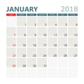 January 2018 calendar. Calendar planner design template. Week st