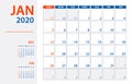 January 2020 Calendar Planner - vector illustration. Template. Mock up