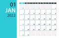 January 2022 Calendar Planner - vector illustration. Template. Mock up