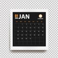January 2018 Calendar In Realistic Photo Frame With Shadow Isolated