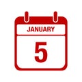 5 January calendar red icon eps