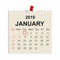 January 2019. Calendar sheet. January 1, New Year