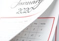 January 2020 calendar with turning pages as background
