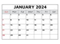 January 2024 calendar. Vector illustration Royalty Free Stock Photo