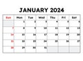 January 2024 calendar. Vector illustration. Monthly planning for your business